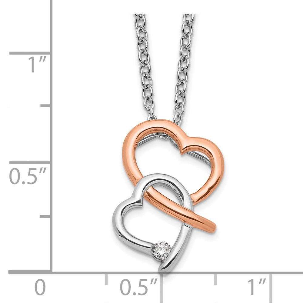 Sterlingsilber Weiß Eis Rhodiniert Roséfarben Diamant Herzen Halskette
