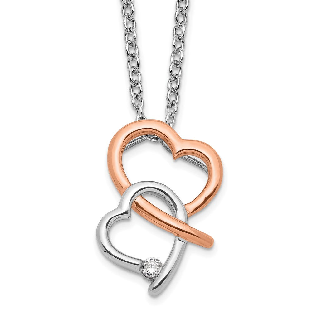 Sterlingsilber Weiß Eis Rhodiniert Roséfarben Diamant Herzen Halskette