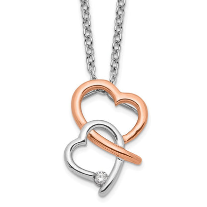 Sterlingsilber Weiß Eis Rhodiniert Roséfarben Diamant Herzen Halskette