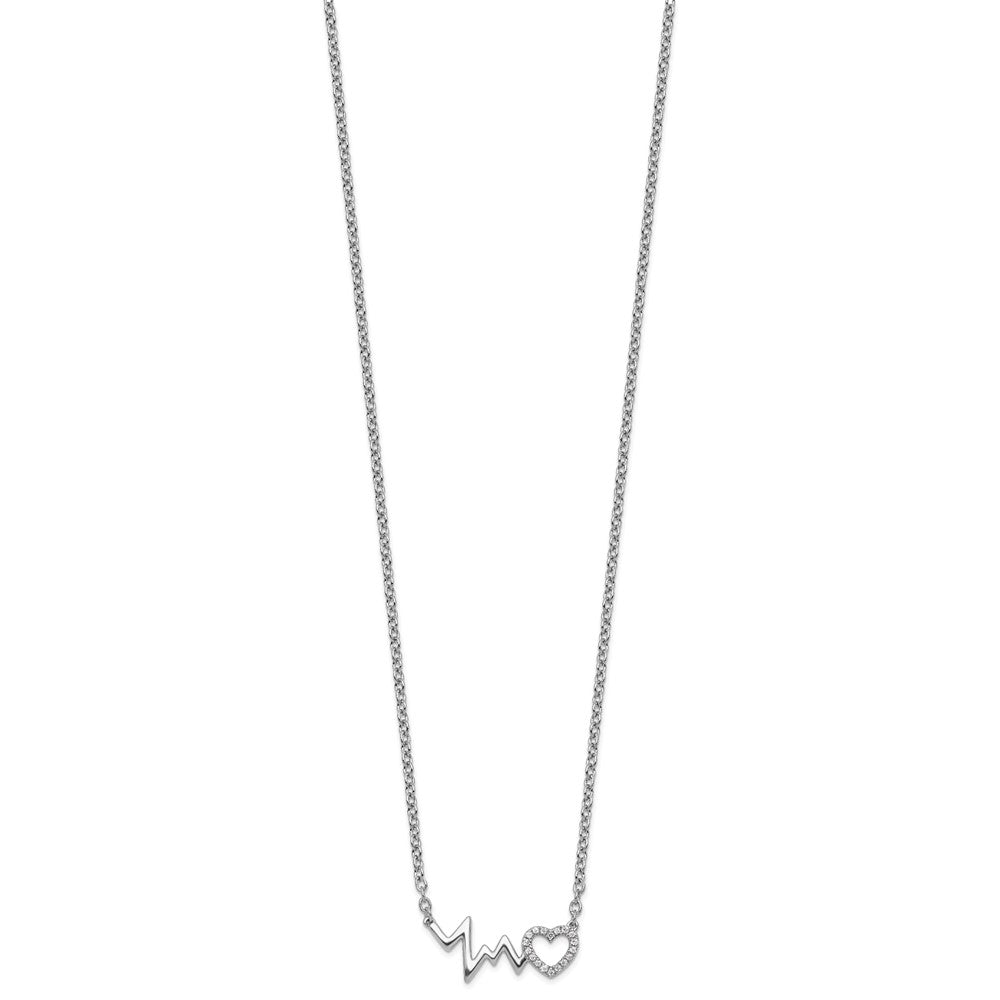 Sterlingsilber Weiß Eis Rhodiniert Diamant Herz mit Heartbeat Halskette