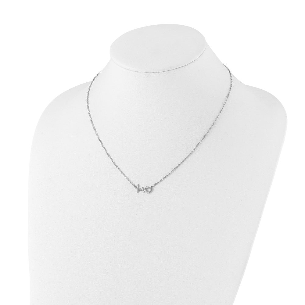Sterlingsilber Weiß Eis Rhodiniert Diamant Herz mit Heartbeat Halskette