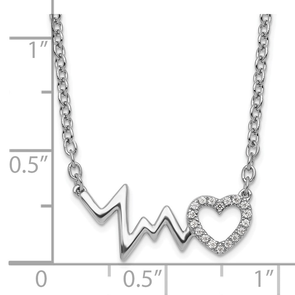 Sterlingsilber Weiß Eis Rhodiniert Diamant Herz mit Heartbeat Halskette