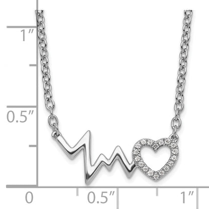 Sterlingsilber Weiß Eis Rhodiniert Diamant Herz mit Heartbeat Halskette