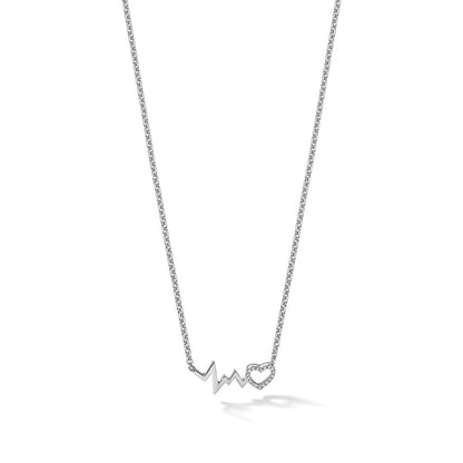 Sterlingsilber Weiß Eis Rhodiniert Diamant Herz mit Heartbeat Halskette