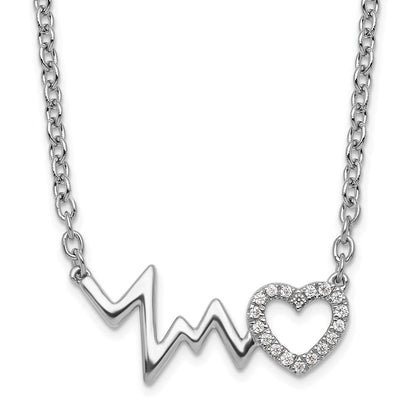 Sterlingsilber Weiß Eis Rhodiniert Diamant Herz mit Heartbeat Halskette