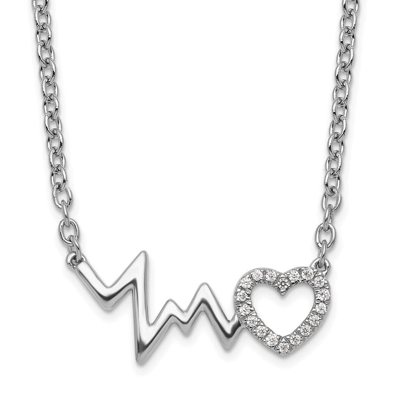 Sterlingsilber Weiß Eis Rhodiniert Diamant Herz mit Heartbeat Halskette
