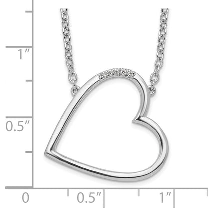 Sterlingsilber Weiß Eis Rhodiniert Diamant Seitlich Herz Halskette