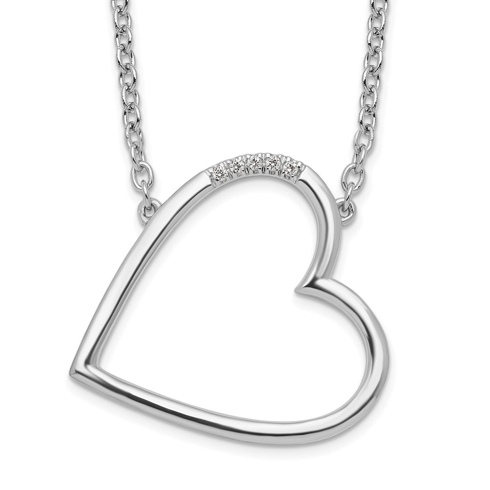 Sterlingsilber Weiß Eis Rhodiniert Diamant Seitlich Herz Halskette