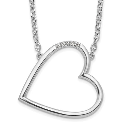 Sterlingsilber Weiß Eis Rhodiniert Diamant Seitlich Herz Halskette