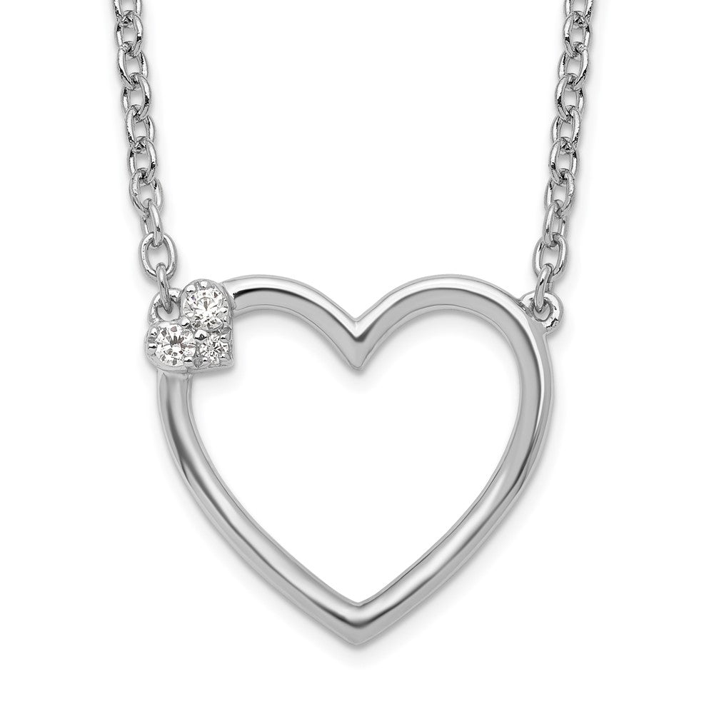 Sterlingsilber Weiß Eis Rhodiniert Diamant Herz Halskette