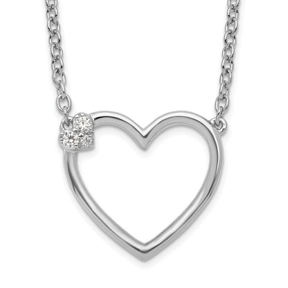 Sterlingsilber Weiß Eis Rhodiniert Diamant Herz Halskette