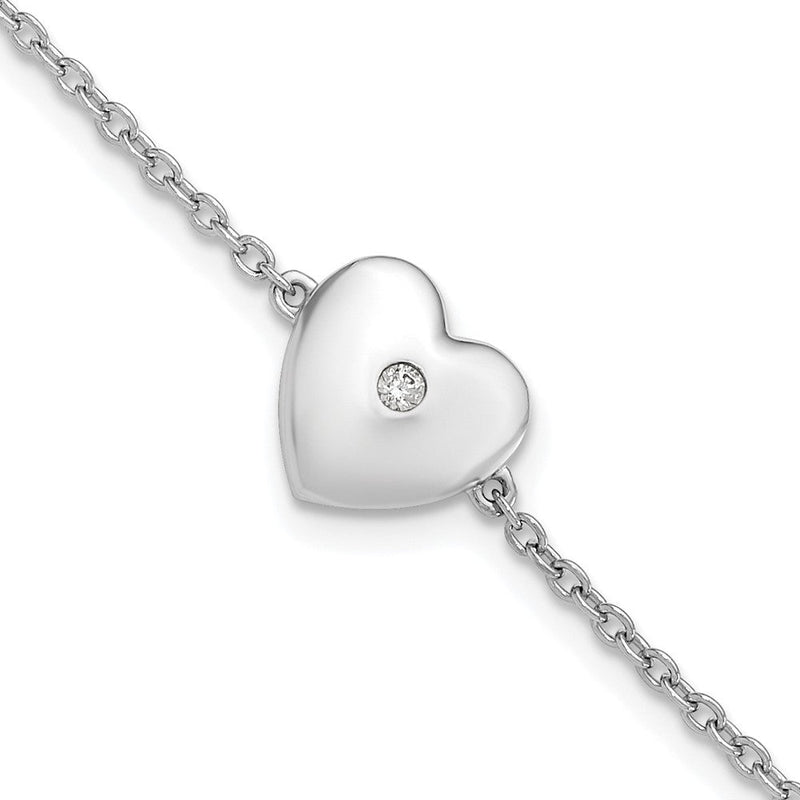 Sterlingsilber Weiß Eis Rhodiniert Diamant Herz Mit.5 Zoll Verlängerung. Bracele