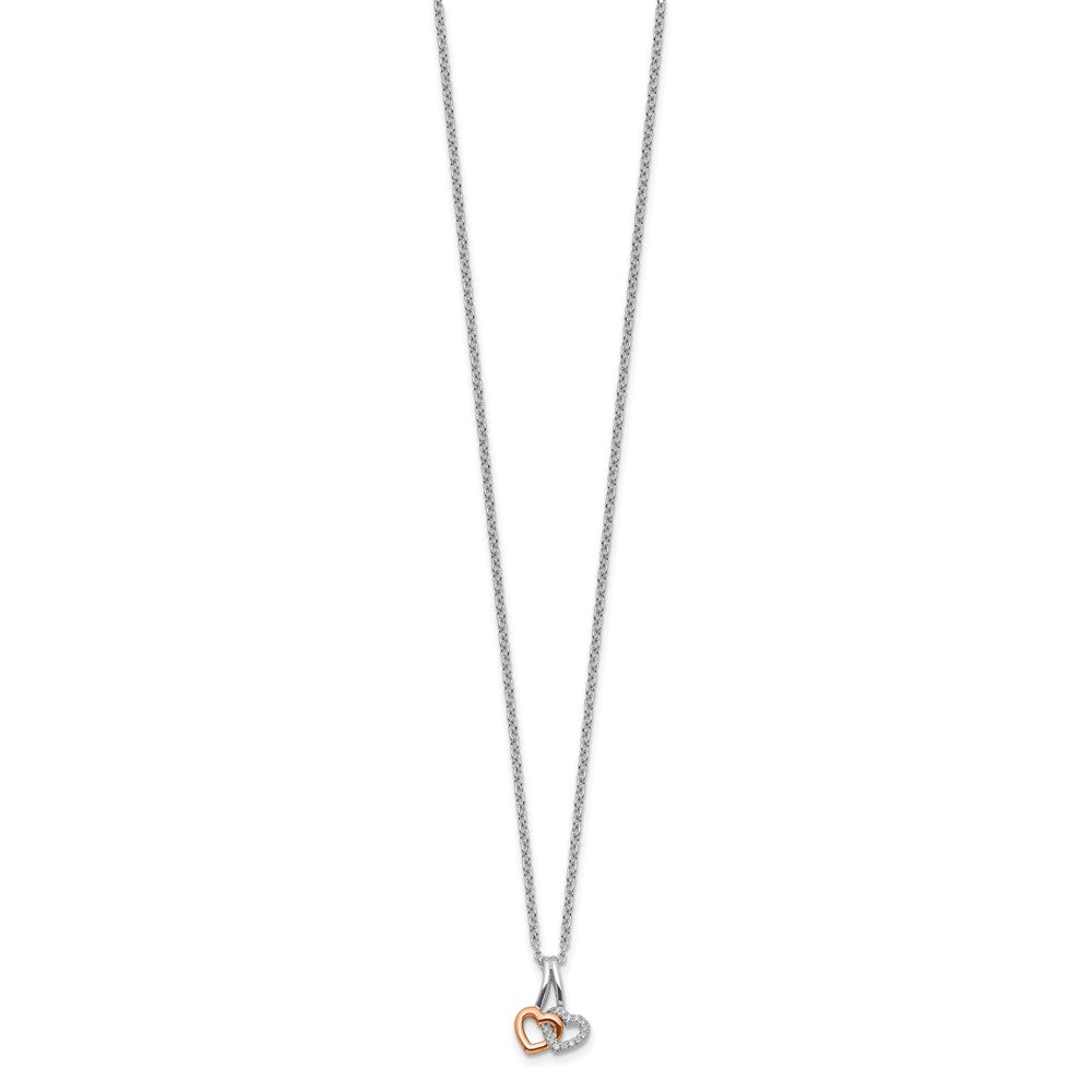 Sterlingsilber Weiß Eis Rhodiniert & Roséfarben Diamant Herzen Halskette