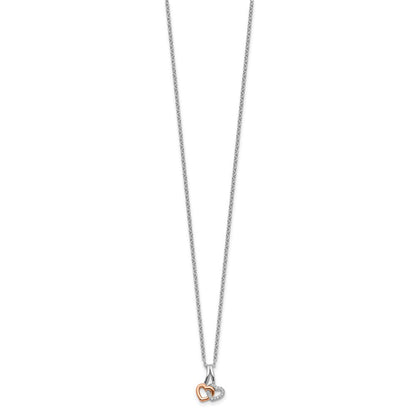 Sterlingsilber Weiß Eis Rhodiniert & Roséfarben Diamant Herzen Halskette