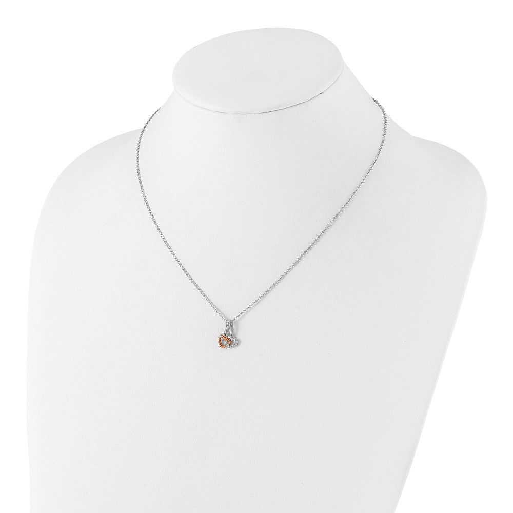 Sterlingsilber Weiß Eis Rhodiniert & Roséfarben Diamant Herzen Halskette