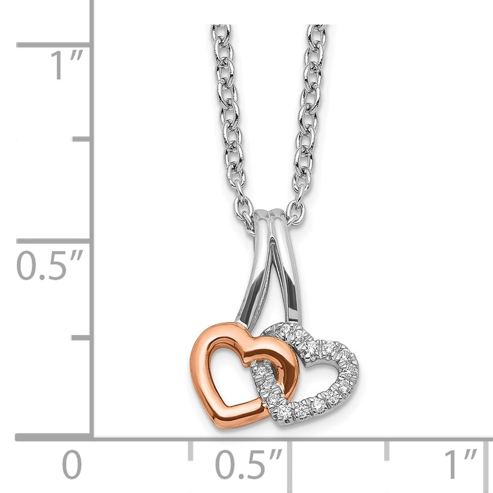 Sterlingsilber Weiß Eis Rhodiniert & Roséfarben Diamant Herzen Halskette