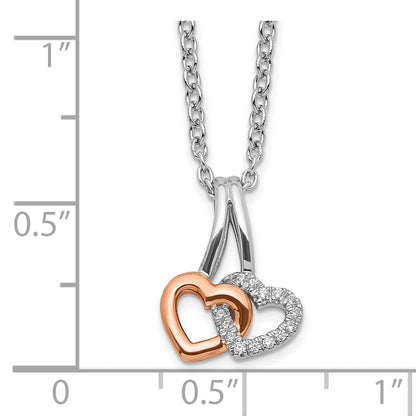 Sterlingsilber Weiß Eis Rhodiniert & Roséfarben Diamant Herzen Halskette