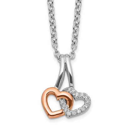 Sterlingsilber Weiß Eis Rhodiniert & Roséfarben Diamant Herzen Halskette