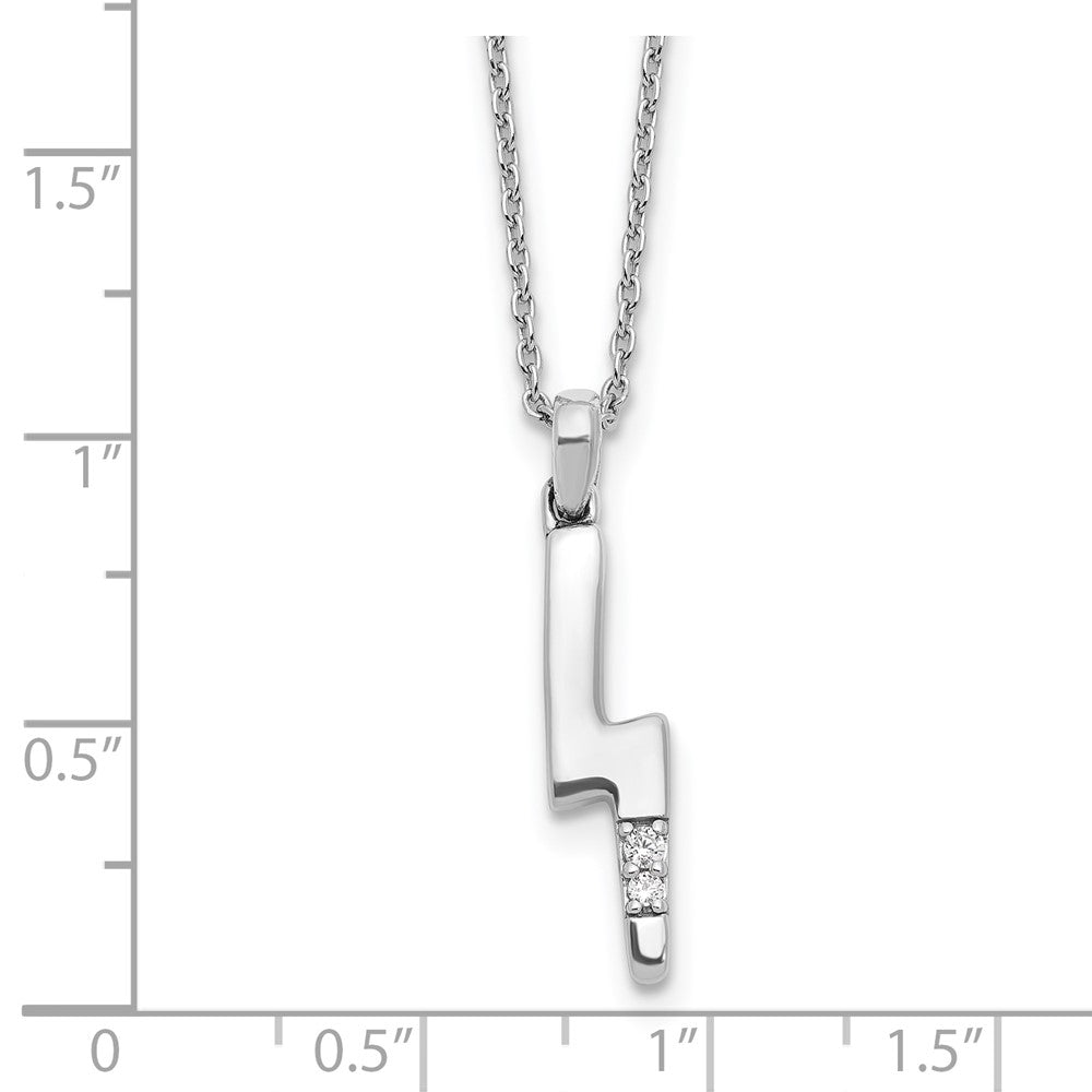 Sterlingsilber Rhodiniert Weiß Eis Diamant. Blitz Bolt mit 2 Zoll Verlängerung Halskette