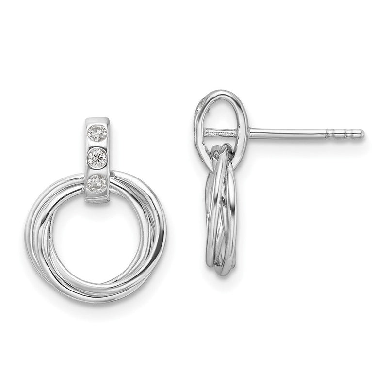 Sterlingsilber Rhodiniert Weiß Eis.09ct. Diamant. Drei Rings Ohrstecker