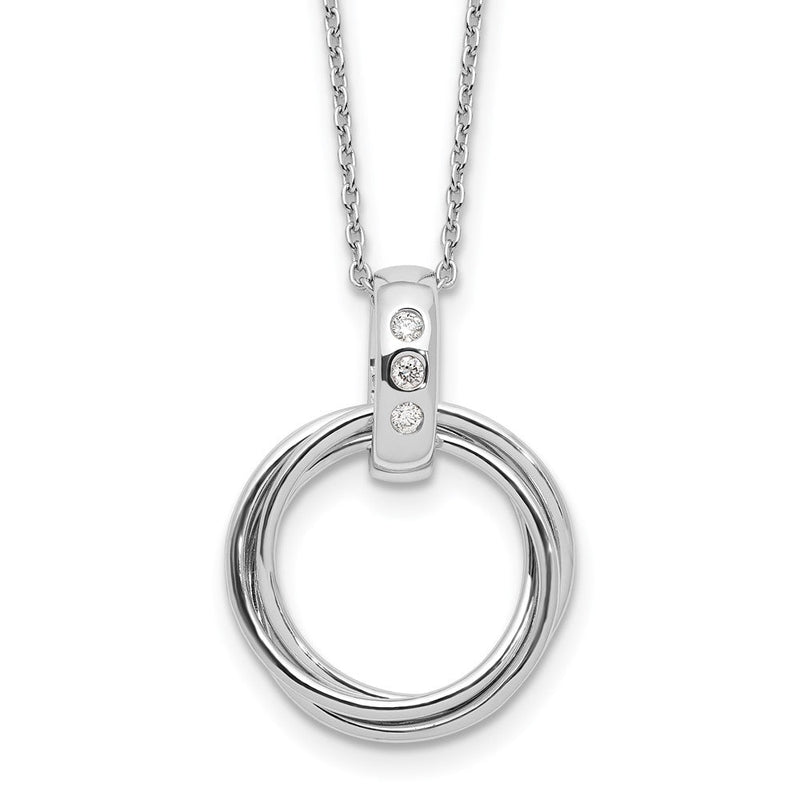 Sterlingsilber Rhodiniert Weiß Eis.06ct Diamant. 3 Rings mit 2 Zoll Verlängerung Halskette