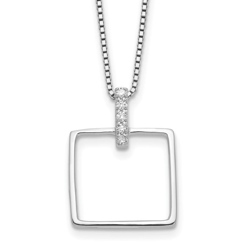 Sterlingsilber Rhodiniert Weiß Eis.09ct. Diamant. Quadratisch mit 2 Zoll Verlängerung Halskette