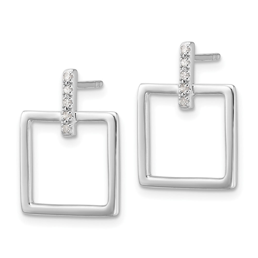 Sterlingsilber Rhodiniert Weiß Eis.05ct. Diamant. Quadratisch Stecker Ohrhänger