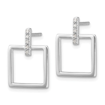 Sterlingsilber Rhodiniert Weiß Eis.05ct. Diamant. Quadratisch Stecker Ohrhänger