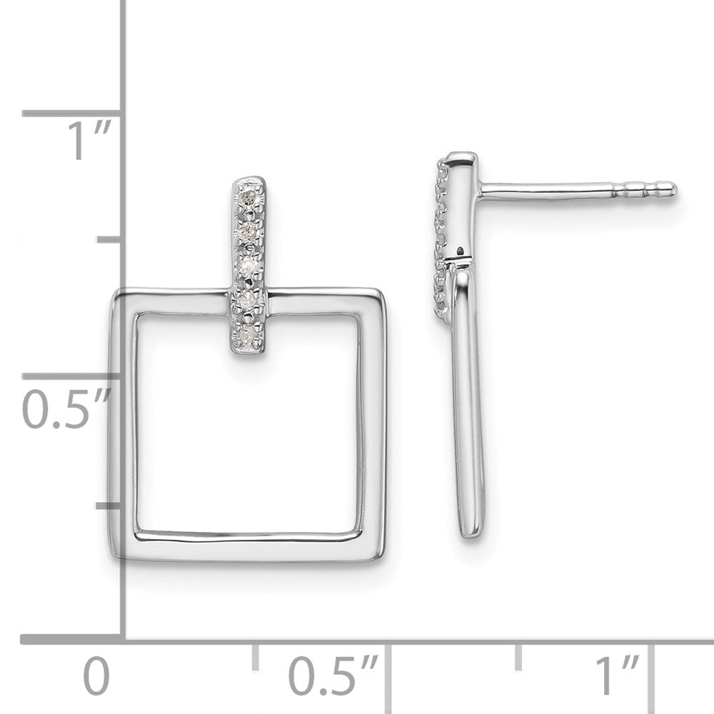 Sterlingsilber Rhodiniert Weiß Eis.05ct. Diamant. Quadratisch Stecker Ohrhänger
