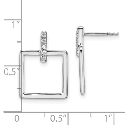 Sterlingsilber Rhodiniert Weiß Eis.05ct. Diamant. Quadratisch Stecker Ohrhänger