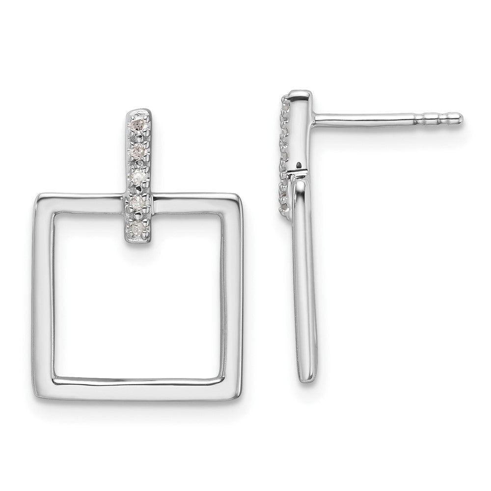 Sterlingsilber Rhodiniert Weiß Eis.05ct. Diamant. Quadratisch Stecker Ohrhänger