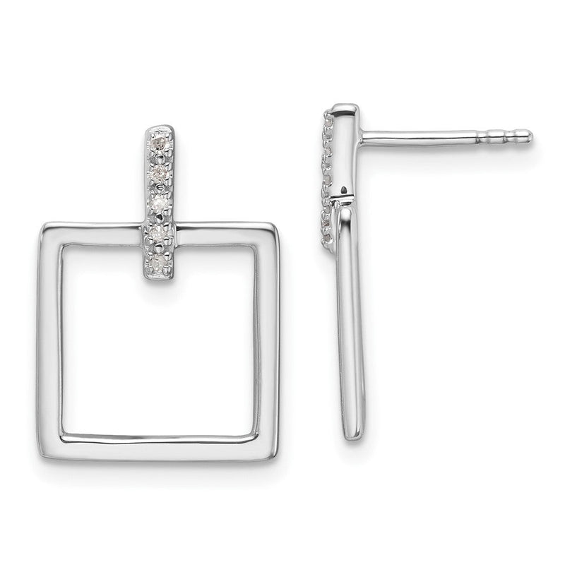 Sterlingsilber Rhodiniert Weiß Eis.05ct. Diamant. Quadratisch Stecker Ohrhänger