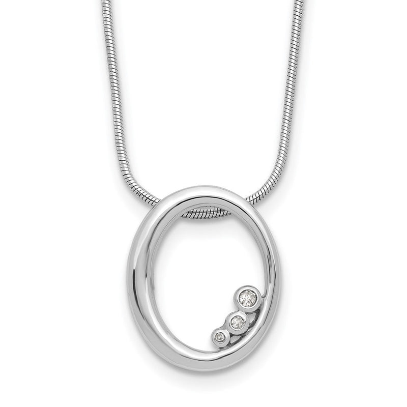 Sterlingsilber Rhodiniert Weiß Eis.03ct Diamant Oval mit 2 Zoll Verlängerung Halskette