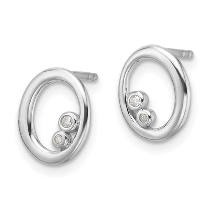 Sterlingsilber Rhodiniert Weiß Eis.03ct. Diamant Oval Ohrstecker