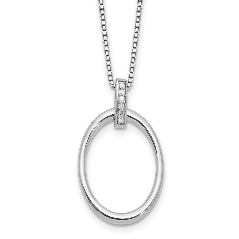 Sterlingsilber Rhodiniert Weiß Eis.05ct. Diamant. Oval mit 2 Zoll Verlängerung Halskette