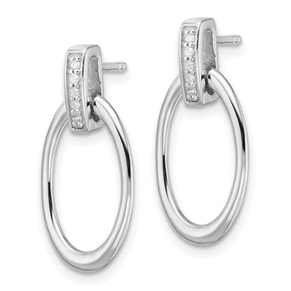 Sterlingsilber Rhodiniert Weiß Eis.05ct. Diamant. Oval Stecker Ohrhänger
