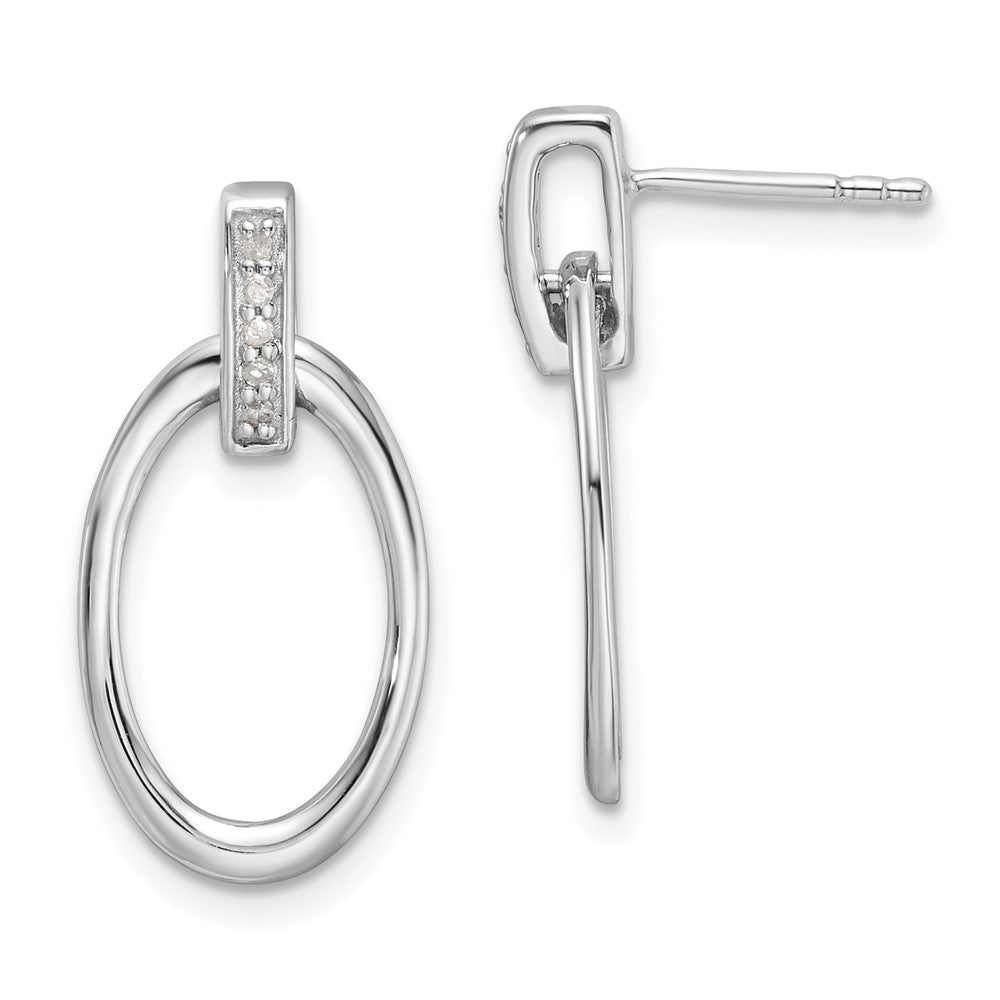 Sterlingsilber Rhodiniert Weiß Eis.05ct. Diamant. Oval Stecker Ohrhänger