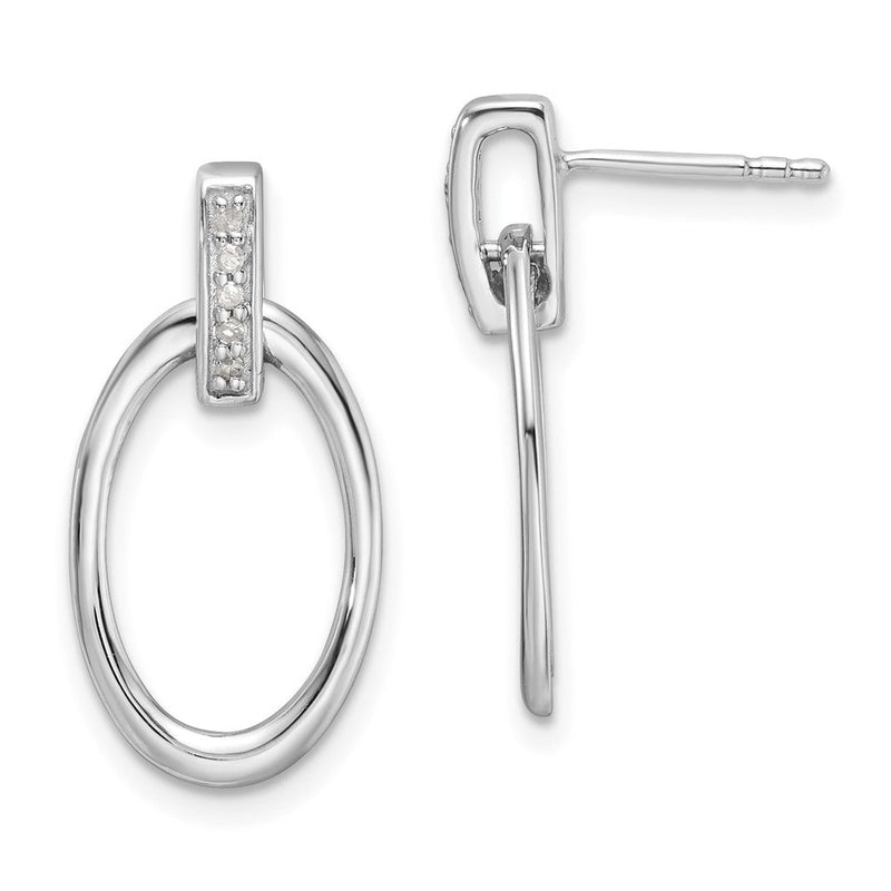 Sterlingsilber Rhodiniert Weiß Eis.05ct. Diamant. Oval Stecker Ohrhänger