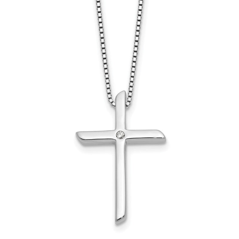 Sterlingsilber Rhodiniert Weiß Eis.03ct. Diamant Kreuz mit 2 Zoll Verlängerung Halskette