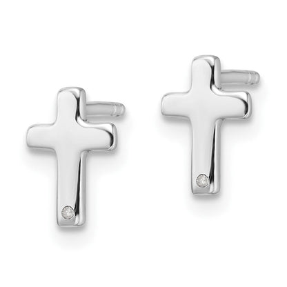 Sterlingsilber Rhodiniert Weiß Eis.01ct. Diamant Kreuz Ohrstecker