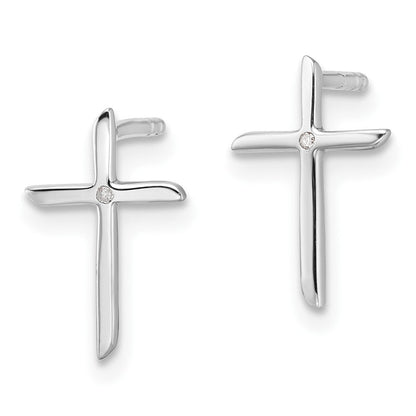 Sterlingsilber Rhodiniert Weiß Eis.01ct. Diamant Kreuz Ohrstecker
