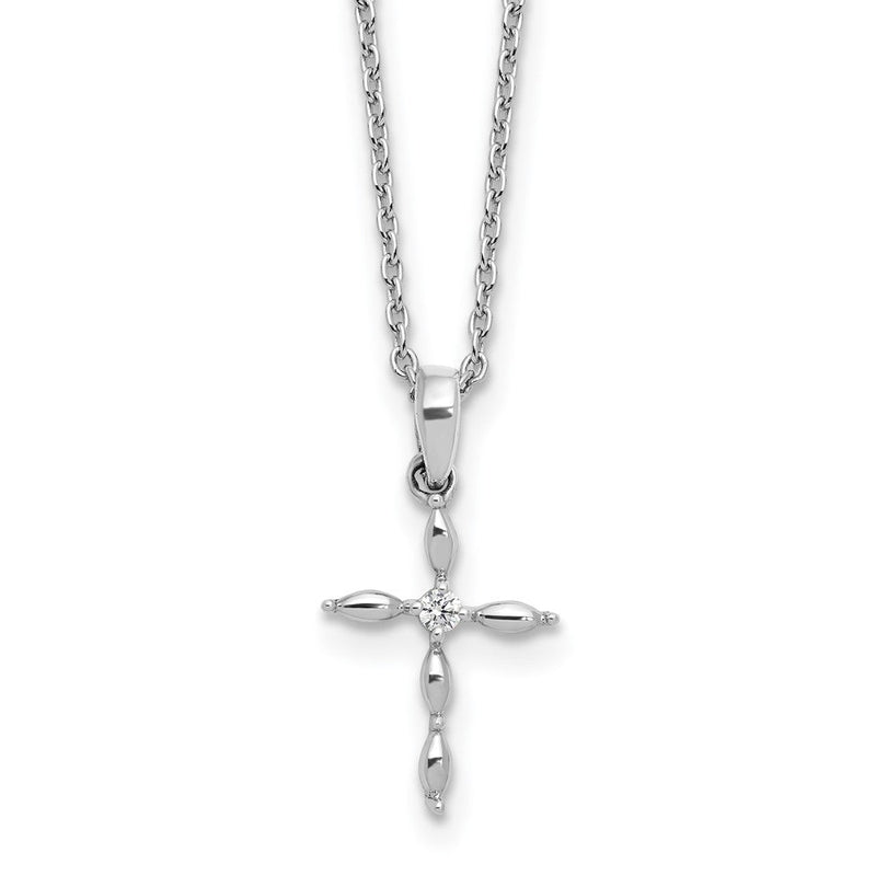 Sterlingsilber Rhodiniert Weiß Eis Diamant Kreuz mit 2 Zoll Verlängerung Halskette