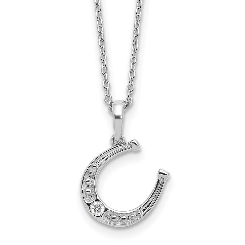 Sterlingsilber Rhodiniert Weiß Eis.03ct. Diamant. Hufeisen mit 2 Zoll Verlängerung Necklac