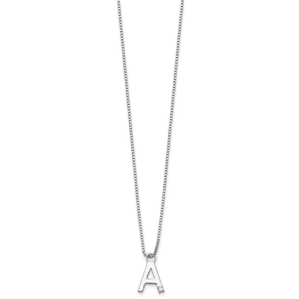 Sterlingsilber Rhodiniert Weiß Eis.03 Diamant Initiale mit 2 Zoll Verlängerung. Halskette
