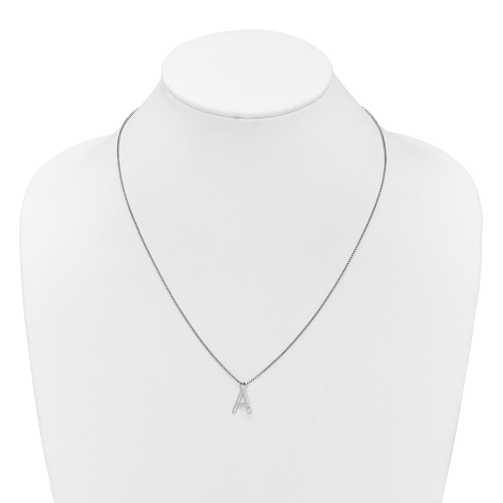 Sterlingsilber Rhodiniert Weiß Eis.03 Diamant Initiale mit 2 Zoll Verlängerung. Halskette