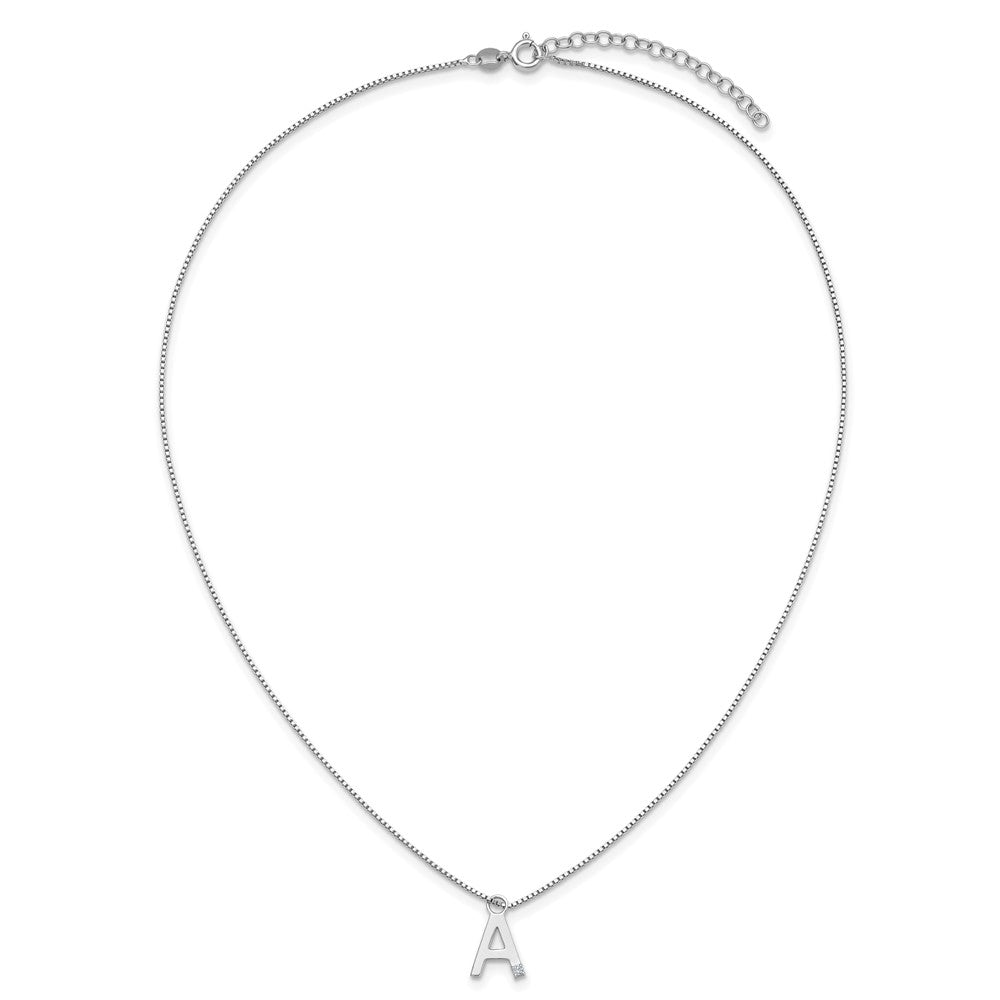 Sterlingsilber Rhodiniert Weiß Eis.03 Diamant Initiale mit 2 Zoll Verlängerung. Halskette