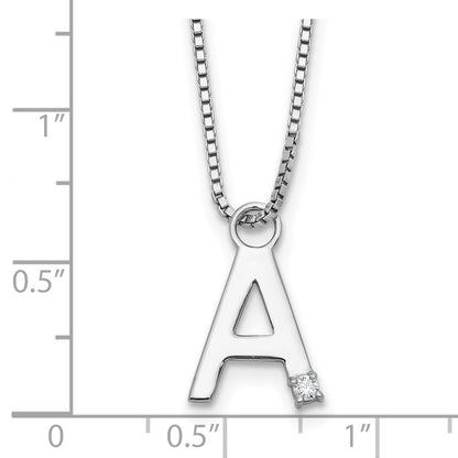 Sterlingsilber Rhodiniert Weiß Eis.03 Diamant Initiale mit 2 Zoll Verlängerung. Halskette