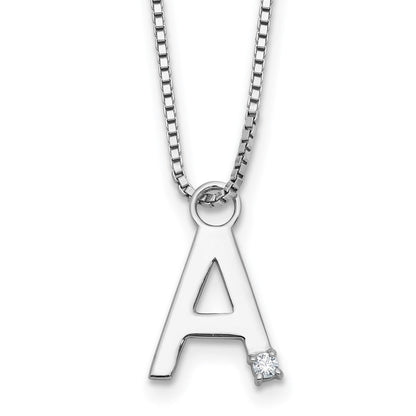 Sterlingsilber Rhodiniert Weiß Eis.03 Diamant Initiale mit 2 Zoll Verlängerung. Halskette