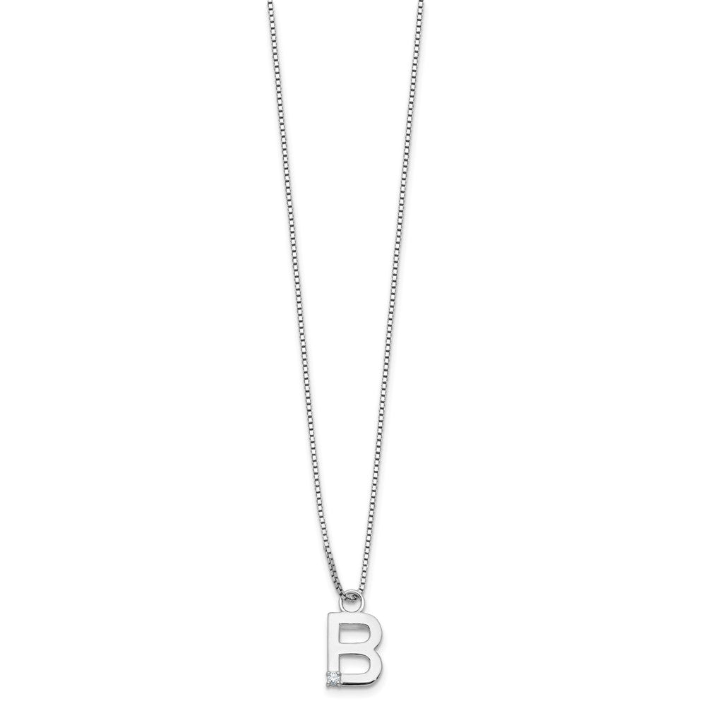 Sterlingsilber Rhodiniert Weiß Eis.03 Diamant Initiale B mit 2 Zoll Verlängerung. Halskette