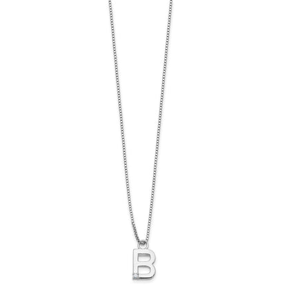 Sterlingsilber Rhodiniert Weiß Eis.03 Diamant Initiale B mit 2 Zoll Verlängerung. Halskette